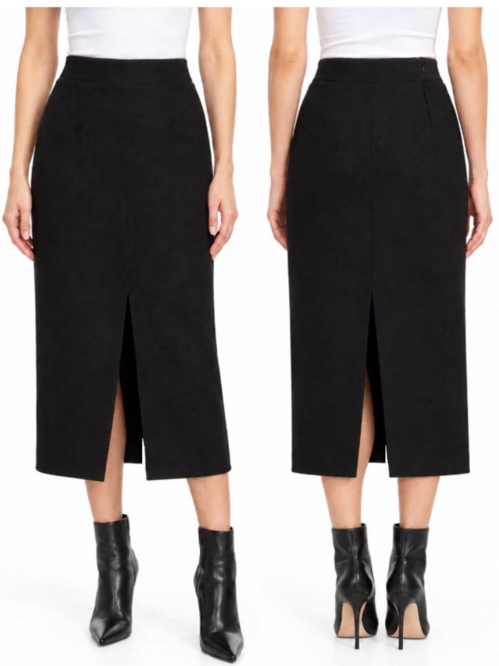 Jeremy Scott Wool Black Midi Skirt Split Size L, High-Waisted, Classic